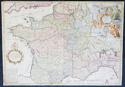 1720 John Senex Large Antique Pre Revolutionary Map of France in Provinces