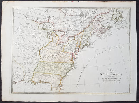 1768 Tho Kitchin Large Antique Map of Colonial & Pre-Revolutionary North America