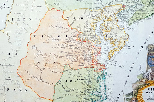 1715 J B Homann Large Antique Map of North America Virginia Chesapeake Bay NJ, NY