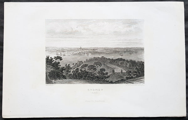 1859 Aubert Antique Print View of Sydney, Australia from the North to The Rocks