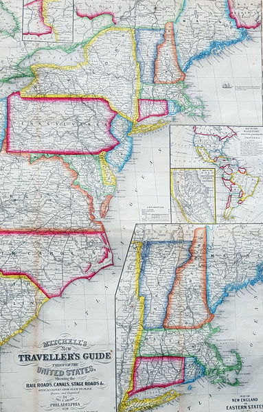 1856 Mitchell Large Antique Pre Civil War Map United States of America California Gold Rush