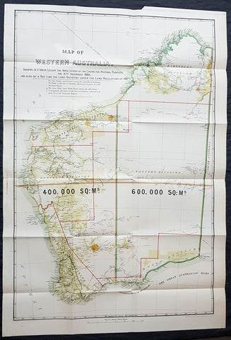 1890 John Forrest Large Antique Map Western Australia Pastoral Leases, Explorers