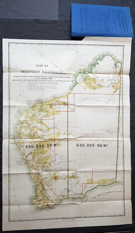 1890 John Forrest Large Antique Map Western Australia Pastoral Leases, Explorers