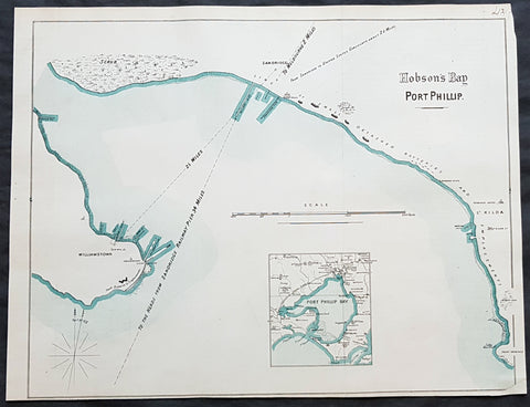 1872 Arrowsmith Rare Antique Map of Hobsons Bay Port Phillip Melbourne Australia