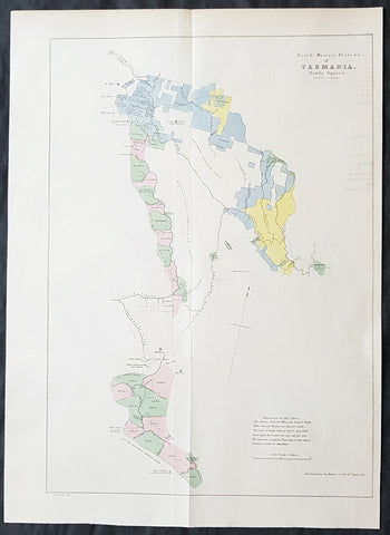 1855 Arrowsmith Rare Antique Map Land Parcels in Van Diemens Land, TAS Australia