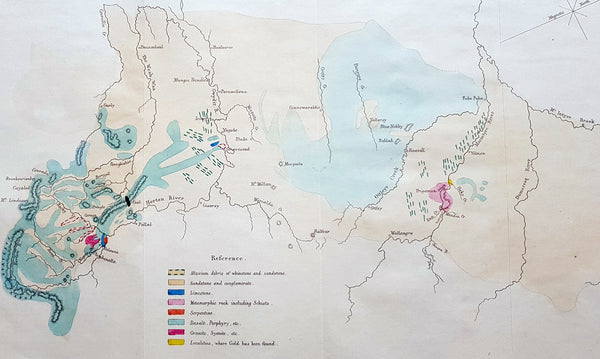 1854 Arrowsmith Rare Antique Geological Map from Queensland to NSW Australia