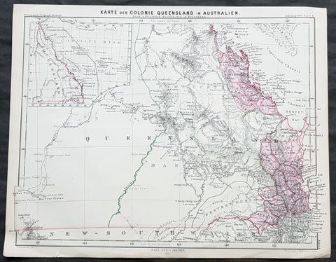1861 A H Petermann Antique Map of early Queensland, Australia