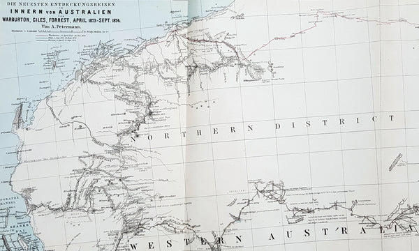 1876 Petermann Antique Map Western & South Australia - Warburton, Giles, Forrest