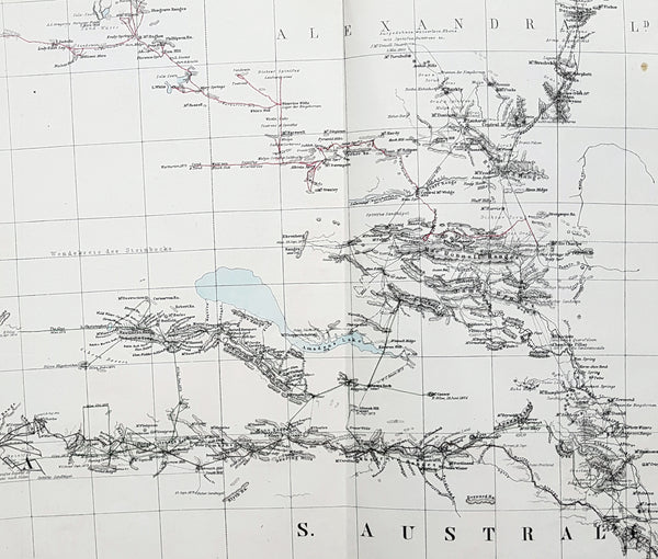 1876 Petermann Antique Map Western & South Australia - Warburton, Giles, Forrest