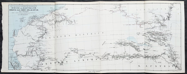 1876 Petermann Antique Map Western & South Australia - Warburton, Giles, Forrest