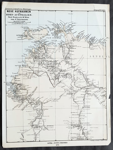 1878 Petermann Antique Map of Northern Territory Australia - William McMinn 1876
