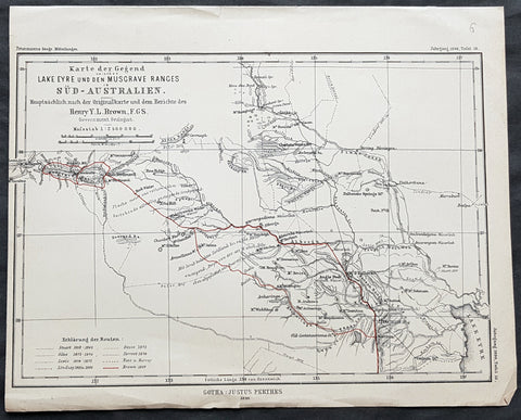 1890 Petermann Antique Map Lake Eyre to The Musgrave Ranges South Australia