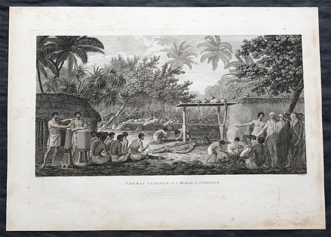 1784 Cook & Webber Large 1st Edition Antique Print of Human Sacrifice on Tahiti