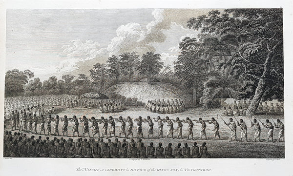 1784 Cook & Webber Large 1st Edition Antique Print of Inasi Ceremony Mu'a, Tonga