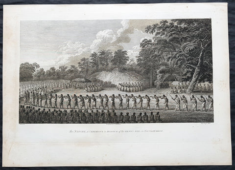 1784 Cook & Webber Large 1st Edition Antique Print of Inasi Ceremony Mu'a, Tonga