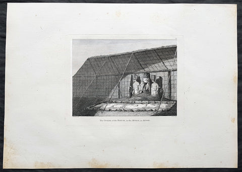 1784 Cook, Webber Large Antique 1st Edition Print interior Morai Temple on Kauai Isle Hawaii