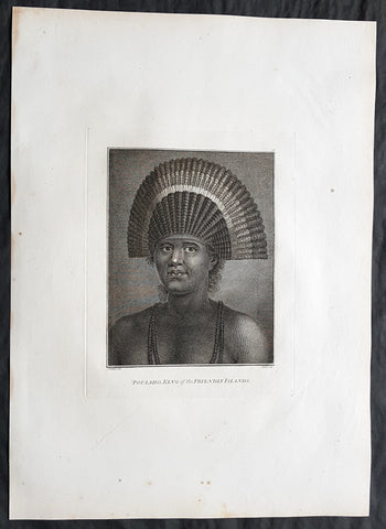 1784 Cook & Webber Large 1st Edition Antique Portrait of Poulaho King of Tonga
