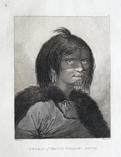 1784 Cook & Webber Large Antique Portrait Woman of Prince William Sound, Alaska