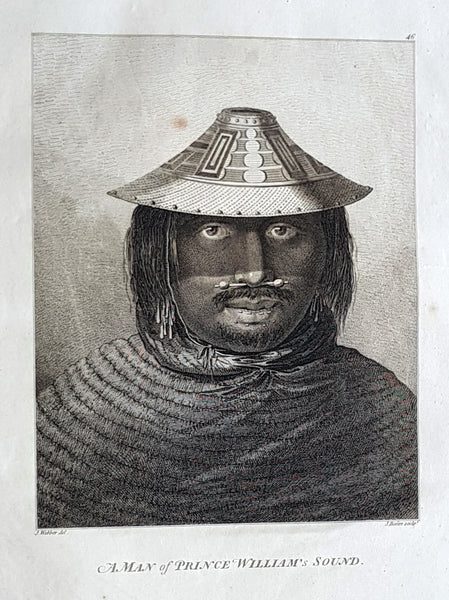 1784 Cook & Webber Large Antique Print of a Man of Prince William Sound, Alaska