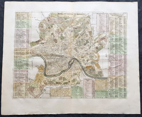 1719 Henri Chatelain Large Antique Map, a Plan of Rome, Italy