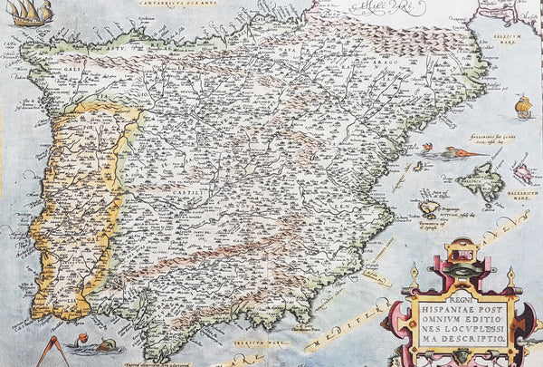 1574 Abraham Ortelius Antique Map of Spain & Portugal - Regni Hispaniae