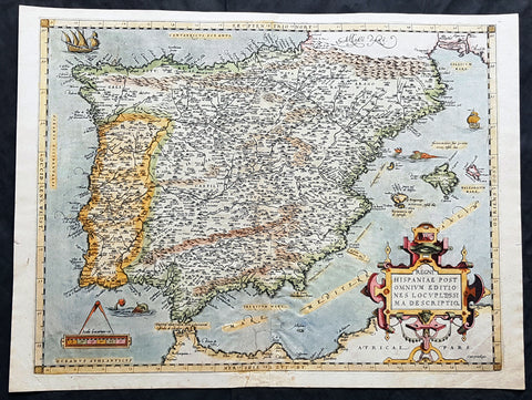 1574 Abraham Ortelius Antique Map of Spain & Portugal - Regni Hispaniae