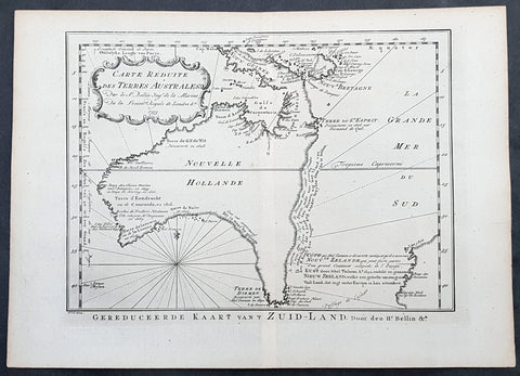 1753 Jacques Nicolas Bellin Antique Map of Australia & New Zealand, Pre Captain Cook