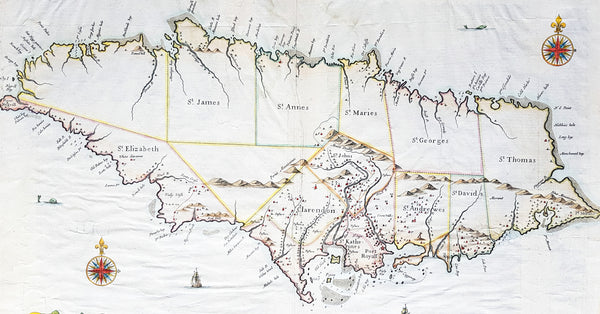 1671 John Ogilby 1st Antique English map of The Island of Jamaica, Caribbean