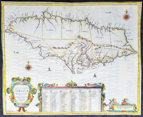 1671 John Ogilby 1st Antique English map of The Island of Jamaica, Caribbean