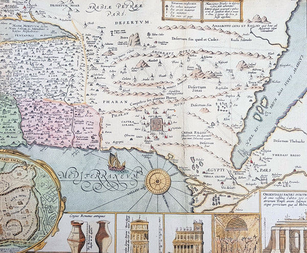 1630 Jacob Tirinus Large Early Antique 1st Edition Map of The Holy Land, Palestine, Israel