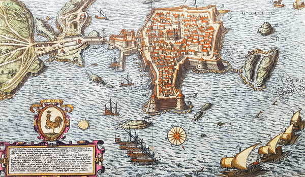 1598 Braun & Hogenberg Antique Map View Old Town of Gallipoli Apulia South Italy