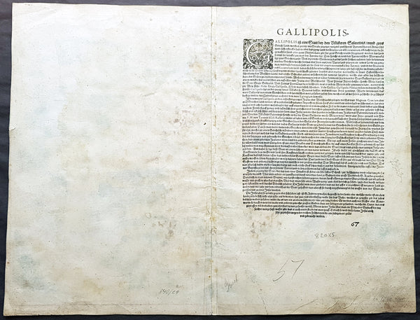 1598 Braun & Hogenberg Antique Map View Old Town of Gallipoli Apulia South Italy