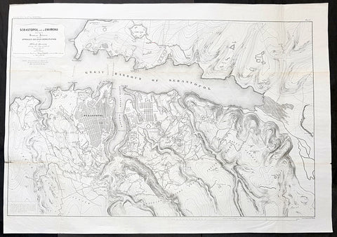 1856 Delafield Large Antique Lithograph Map Siege of Sevastopol Crimea, 1854-55