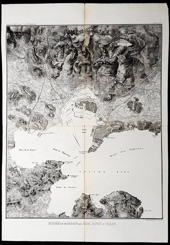 1856 Capt. Richard Delafield Antique Map City & Naval Defenses of Toulon, France