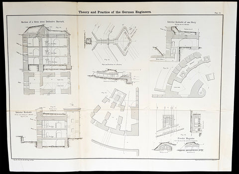 1856 Cap Richard Delafield Large Antique Schematics German Fortifications