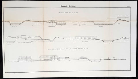 1856 Cap Richard Delafield Large Antique Print Fortifications of Rastatt Germany