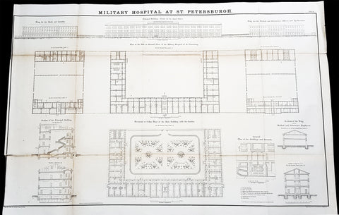 1856 Delafield Antique Architectural Plan SM Kirov Medical Academy St Petersburg