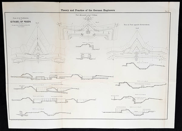 1856 Cap Richard Delafield Large Antique Schematics German Fortifications