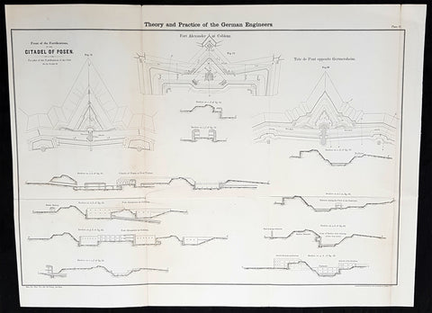 1856 Cap Richard Delafield Large Antique Schematics German Fortifications