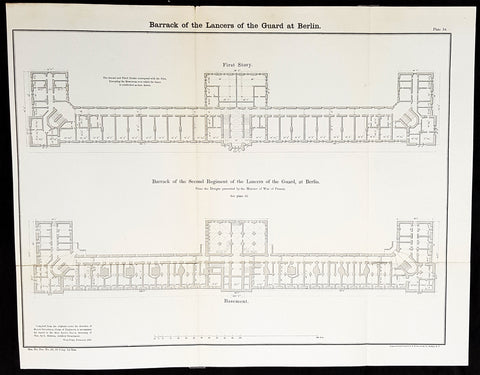 1856 Capt Delafield Large Antique Schematics of the 2nd Lancers Barracks, Berlin