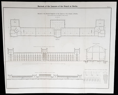 1856 Capt Delafield Large Antique Schematics of the 2nd Lancers Barracks, Berlin