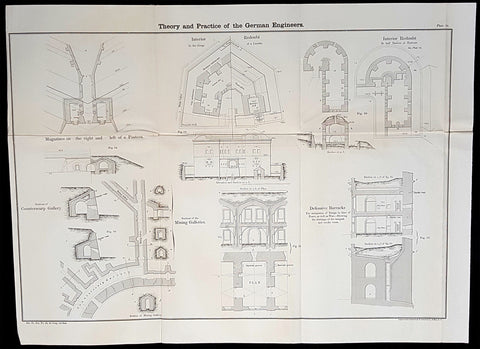 1856 Cap Richard Delafield Large Antique Schematics German Fortifications