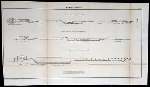 1856 Cap Richard Delafield Large Antique Print Fortifications of Rastatt Germany