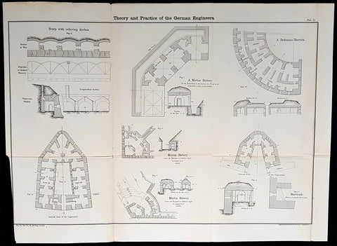 1856 Cap Richard Delafield Large Antique Schematics German Fortifications
