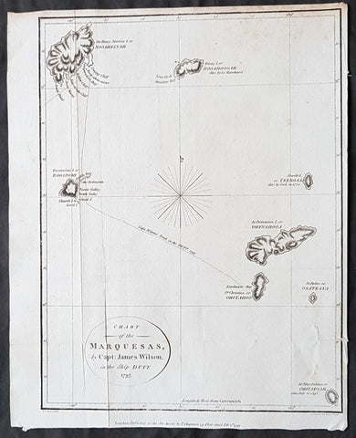 1799 Captain James Wilson Antique Map of The Marquesas Islands, South Pacific