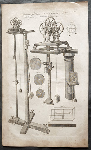 1798 W H Hall Large Antique Print of Atwood's Machine, Mechanical Laws of Motion