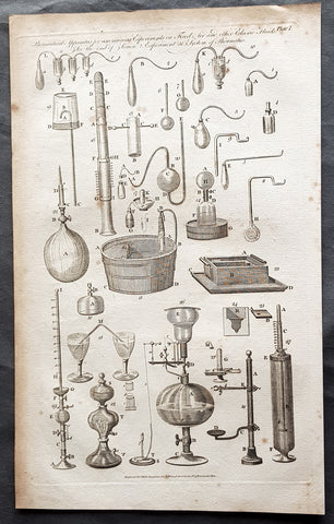 1798 W H Hall Large Antique Print of Various Pneumatic Air & Fluid Equipment
