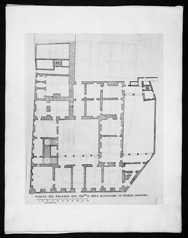 1665 De Rossi Original Antique Architectural Plan, Print of Palazzo Madama Rome, Italy