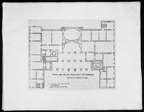 1665 De Rossi Original Antique Architectural Plan, Print of Barberini Palace, Rome Italy