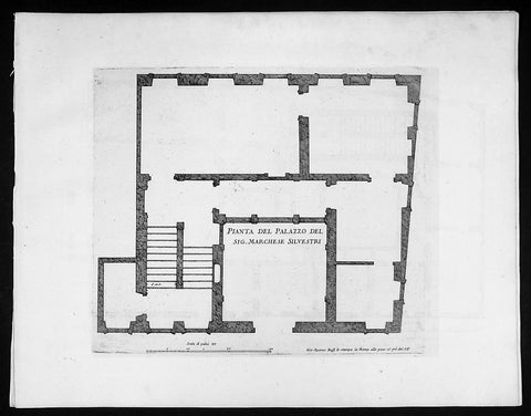 1665 De Rossi Original Antique Architectural Plan, Print of Silvestri Palace Milan, Italy